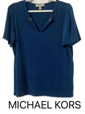 Michael Kors Blue Women's Short Sleeve Top 🔥 - Size Large
